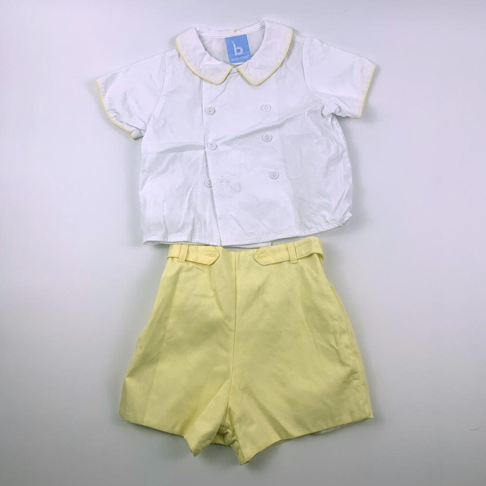 Bella Bliss Bradford Button In White‎ and Yellow Cotton Outfit 18M Easter